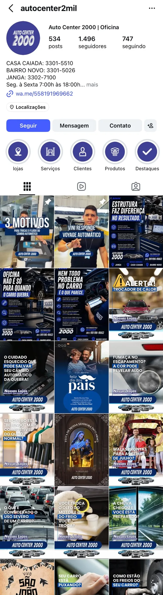 Perfil da Auto Center 2000 no Instagram